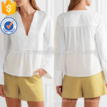 Algodão Bordado Branco Top OEM / ODM Fabricação Atacado Moda Feminina Vestuário (TA7026T)